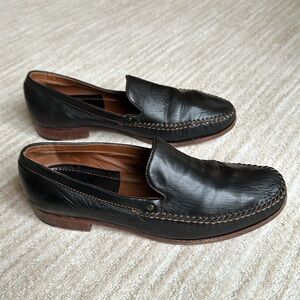 Trask Seth Loafers Handsewn Bison Black Leather Penny Loafers Size 11